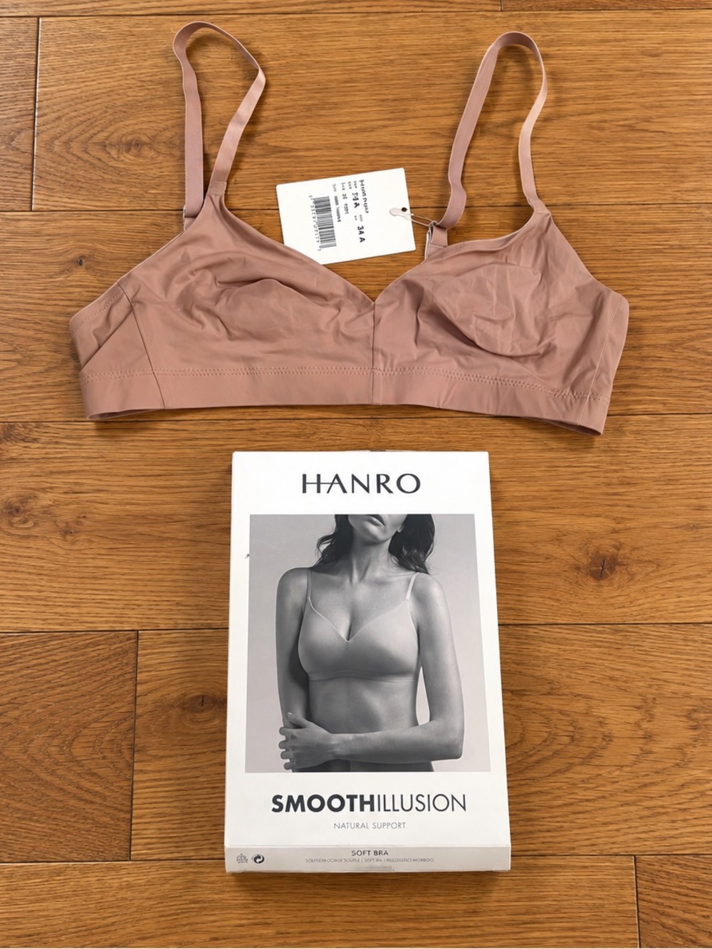 HANRO Smooth Illusion Wireless Soft Cup Bra 34A Nature Nude NWT